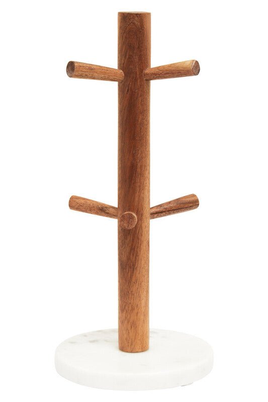 Monzaro Acacia Wood And White Marble Mug Tree - Joe’s Haven