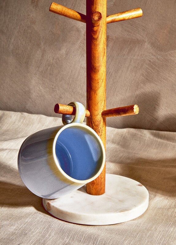 Monzaro Acacia Wood And White Marble Mug Tree - Joe’s Haven
