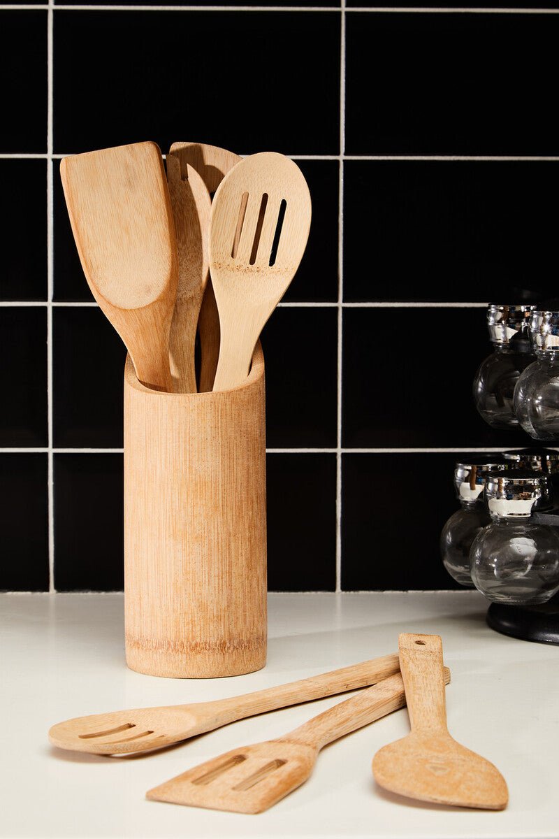 Aleki 6Pc Bamboo Kitchen Tool Set With Holder - Joe’s Haven