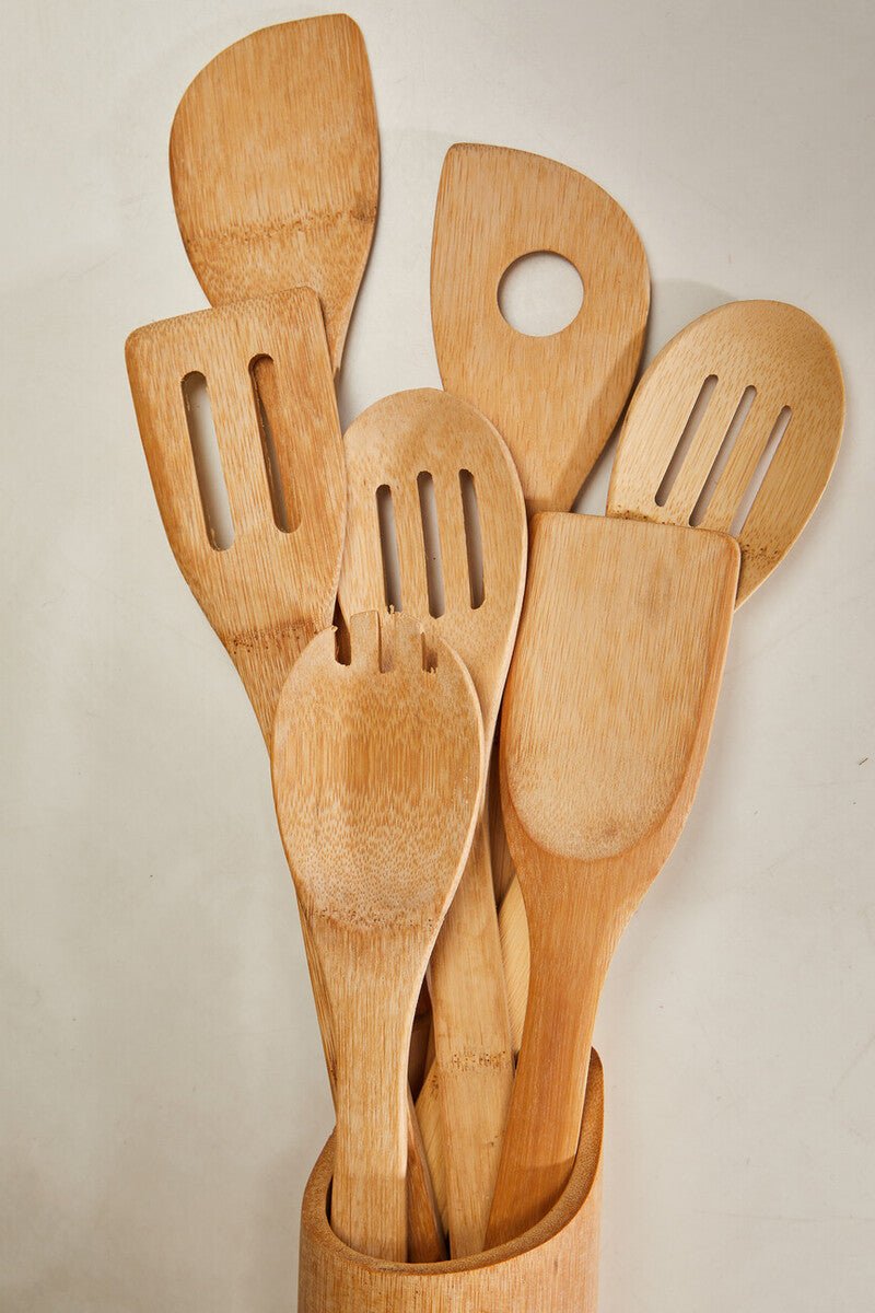 Aleki 6Pc Bamboo Kitchen Tool Set With Holder - Joe’s Haven