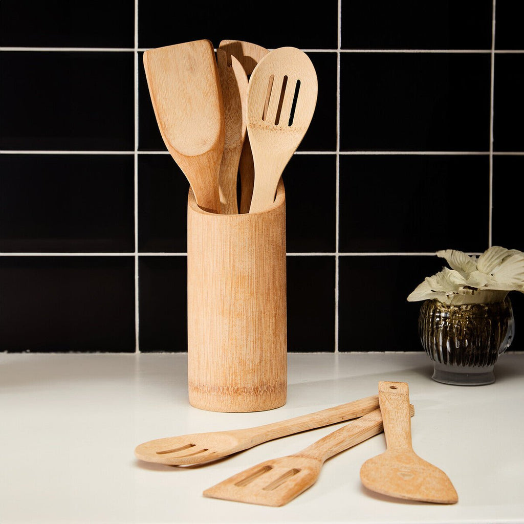 Aleki 6Pc Bamboo Kitchen Tool Set With Holder - Joe’s Haven