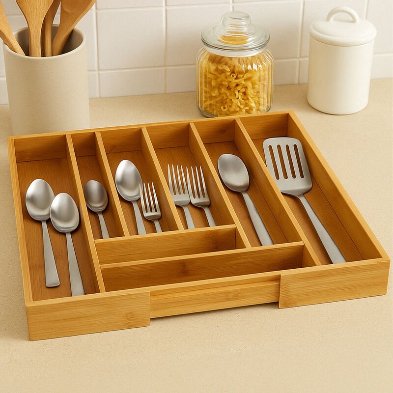 Bamboo Rectangular Expandable Cutlery Tray - Joe’s Haven