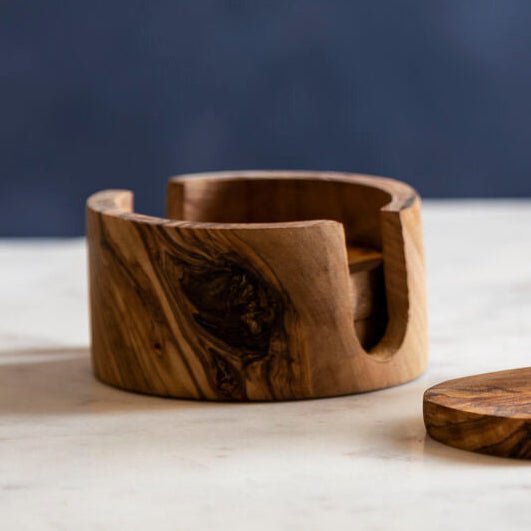 Kora Set Of 4 Olive Wood Round Coasters - Joe’s Haven