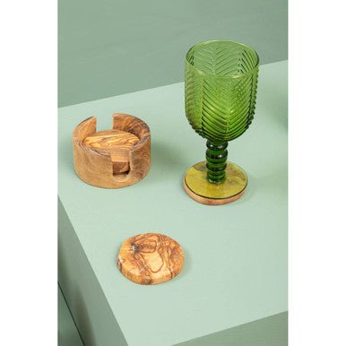 Kora Set Of 4 Olive Wood Round Coasters - Joe’s Haven