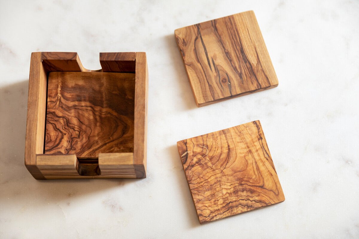 Kora Set Of 4 Olive Wood Square Coasters - Joe’s Haven
