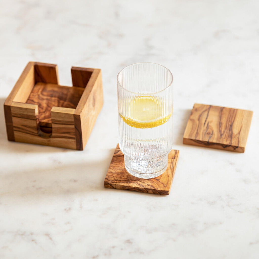 Kora Set Of 4 Olive Wood Square Coasters - Joe’s Haven