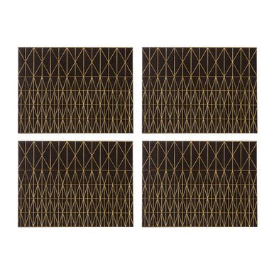 Geome Set Of 4 Leather Effect Black And Gold Prism Placemats - Joe’s Haven