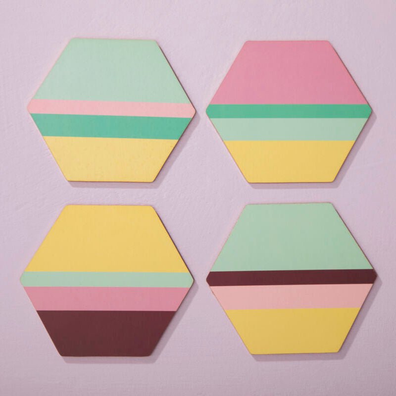 Mimo Set Of 4 Miami Striped Gold Foil Coasters - Joe’s Haven