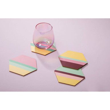 Mimo Set Of 4 Miami Striped Gold Foil Coasters - Joe’s Haven