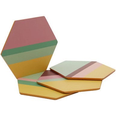 Mimo Set Of 4 Miami Striped Gold Foil Coasters - Joe’s Haven