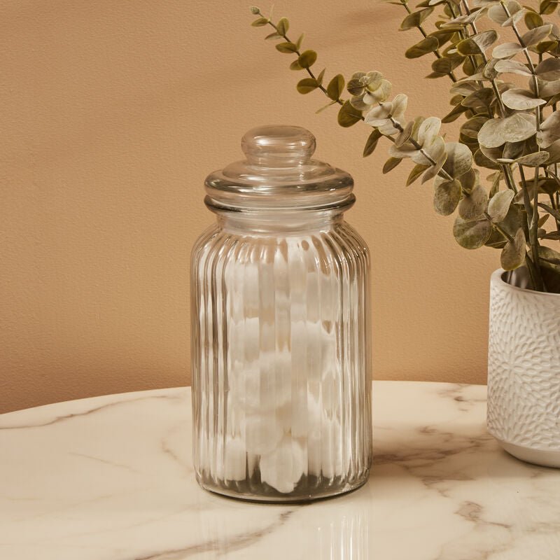 Abbie Ribbed Glass Storage Jar 1300 ml - Joe’s Haven