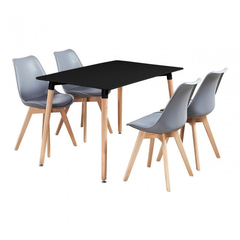 5PCs Dining Set - a Black Halo Dining Table & Set of 4 Lorenzo Tulip chairs with Padded Seat - Joe’s Haven