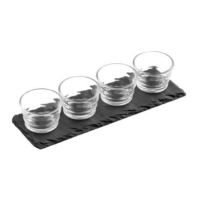 4 Ribbed Glass Bowls Slate Tray Set - Joe’s Haven