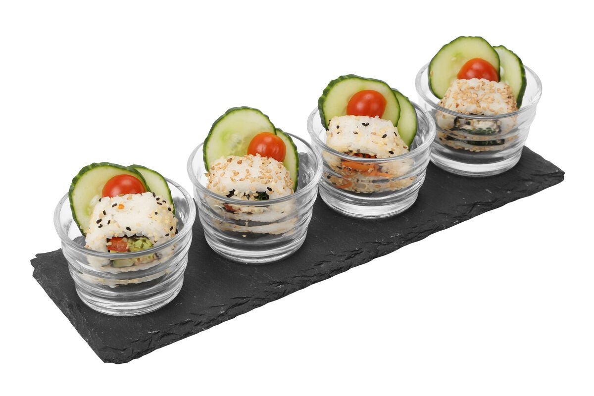 4 Ribbed Glass Bowls Slate Tray Set - Joe’s Haven