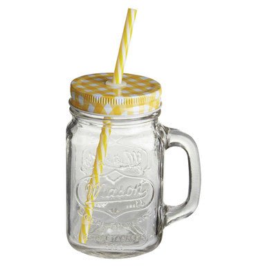 Bocal Embossed Mason Square Jar Mug With Yellow Lid - Joe’s Haven