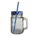 Embossed Mason Square Jar Mug With Blue Gingham Lid - Joe’s Haven