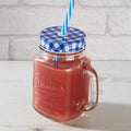 Embossed Mason Square Jar Mug With Blue Gingham Lid - Joe’s Haven