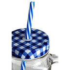 Embossed Mason Square Jar Mug With Blue Gingham Lid - Joe’s Haven