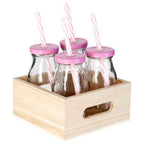 Pink Straws And Lids Glass Drinking Milk Bottles - Joe’s Haven