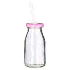 Pink Straws And Lids Glass Drinking Milk Bottles - Joe’s Haven