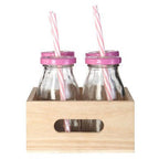 Pink Straws And Lids Glass Drinking Milk Bottles - Joe’s Haven