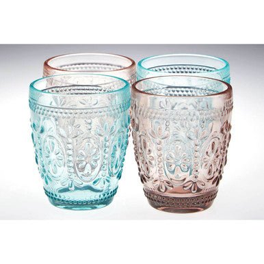 Fleur Set Of Four Pink and Blue Glass Tumblers - Joe’s Haven