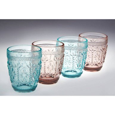 Fleur Set Of Four Pink and Blue Glass Tumblers - Joe’s Haven