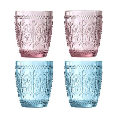 Fleur Set Of Four Pink and Blue Glass Tumblers - Joe’s Haven