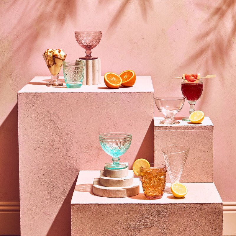 Fleur Set Of Four Pink and Blue Glass Tumblers - Joe’s Haven
