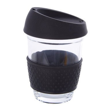 Mimo Glass Mug With Black Silicone Band Lid - Joe’s Haven