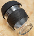 Mimo Glass Mug With Black Silicone Band Lid - Joe’s Haven