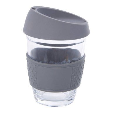 Mimo Glass Mug With Grey Silicone Band Lid - Joe’s Haven