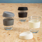 Mimo Glass Mug With Grey Silicone Band Lid - Joe’s Haven