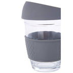 Mimo Glass Mug With Grey Silicone Band Lid - Joe’s Haven
