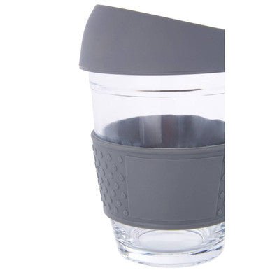 Mimo Glass Mug With Grey Silicone Band Lid - Joe’s Haven