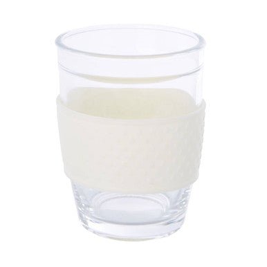 Mimo Glass Mug With Cream Silicone Band Lid - Joe’s Haven
