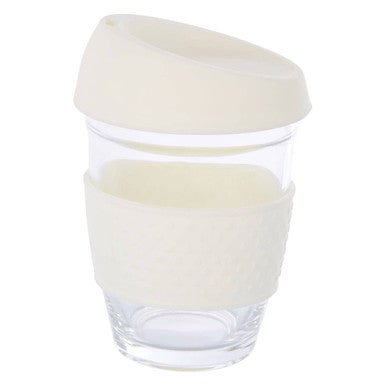 Mimo Glass Mug With Cream Silicone Band Lid - Joe’s Haven