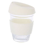 Mimo Glass Mug With Cream Silicone Band Lid - Joe’s Haven
