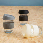 Mimo Glass Mug With Cream Silicone Band Lid - Joe’s Haven