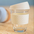 Mimo Glass Mug With Cream Silicone Band Lid - Joe’s Haven