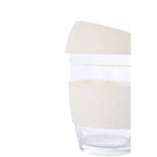 Mimo Glass Mug With Cream Silicone Band Lid - Joe’s Haven