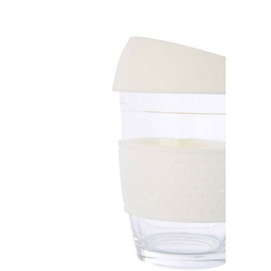 Mimo Glass Mug With Cream Silicone Band Lid - Joe’s Haven
