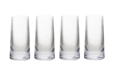 Set Of Four Eldon Ribbed Clear Hi Ball Glasses Mob Packaging - Joe’s Haven