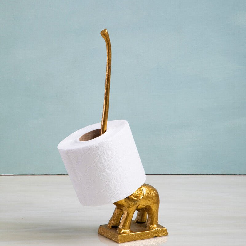 Fauna Gold Finish Elephant Toilet Roll Holder With Square Base - Joe’s Haven