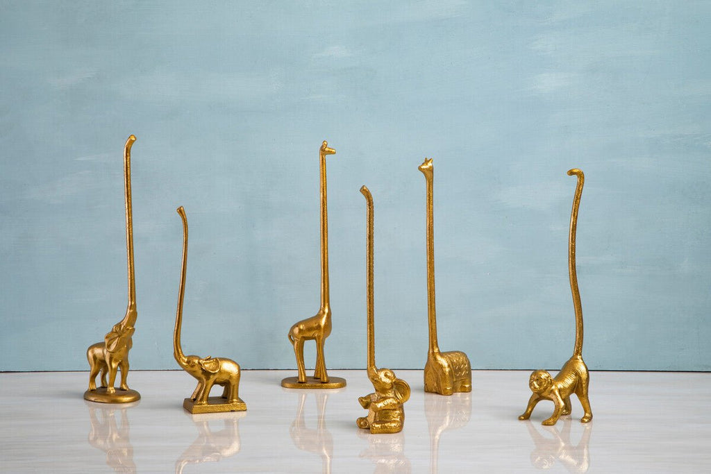 Fauna Gold Finish Elephant Toilet Roll Holder With Square Base - Joe’s Haven