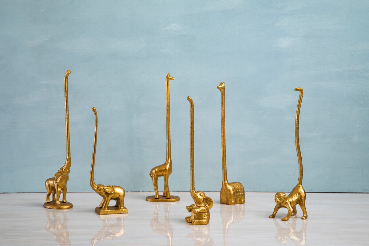 Fauna Gold Finish Elephant Toilet Roll Holder With Square Base - Joe’s Haven