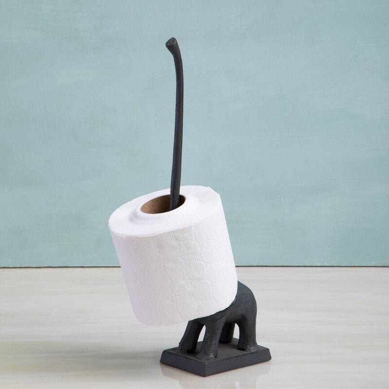Fauna Grey Finish Elephant Toilet Roll Holder With Square Base - Joe’s Haven
