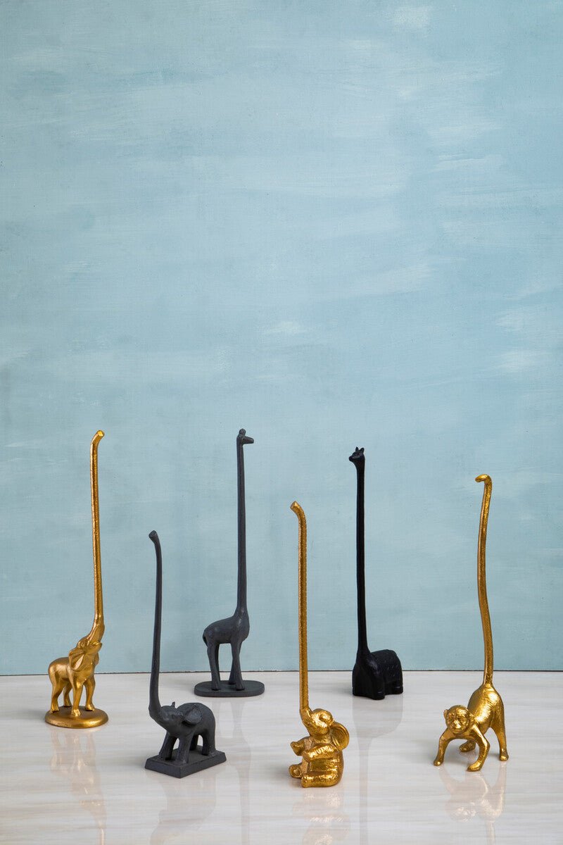 Fauna Gold Finish Elephant Toilet Roll Holder With Round Base - Joe’s Haven