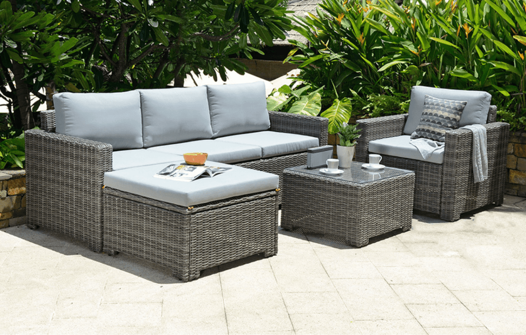Marbella Grey 5 Seater Chaise Garden Sofa and Armchair Lounge Set - Joe’s Haven