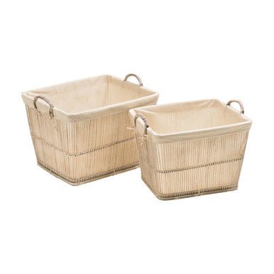 Ezell Rattan and Bamboo White Washed Set Of 2 Storage Baskets - Joe’s Haven